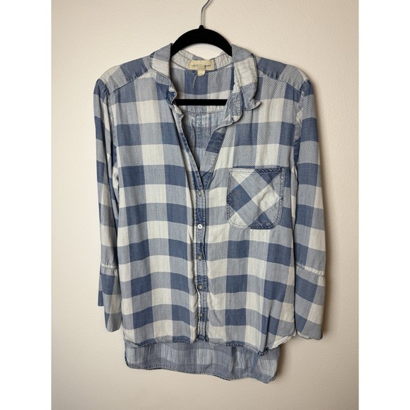 cloth & stone Tops - Cloth & Stone Womens Blue Plaid Button-Up Casual Tencel Shirt Large